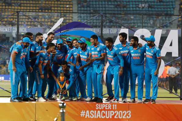 Team India celebrates their 2023 Asia Cup victory.