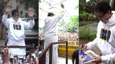 Amitabh Bachchan greets fans outside Jalsa, waves, signs autographs; shares emotional video of his Sunday ritual: WATCH