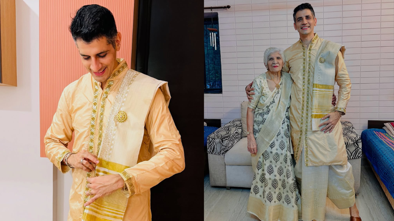Bhooshan Malkani in his mother's saree turned dhoti